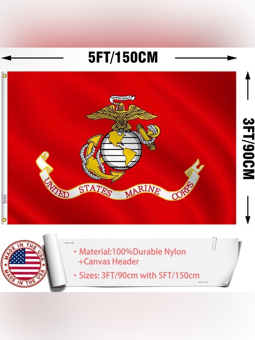 United States Marine Corps Flag - Red and Gold Emblem